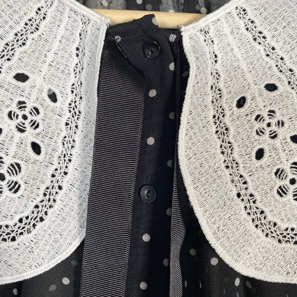 Zara Polka Dot Sheer Blouse S Oversized Peter Pan Claudine Collar Tie Neck Bow - Picture 6 of 16